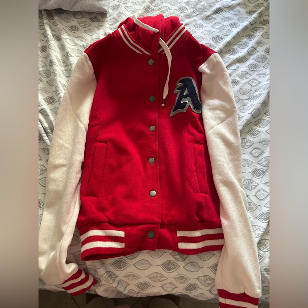 Papaya Red and White Varsity Jacket